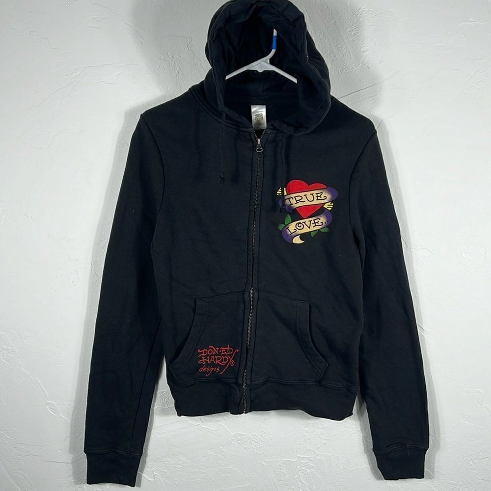 🔥🔥 ED HARDY Christian Audigier Full Zip Hoodie Jacket -‎ Youth Sz Lg - EUC